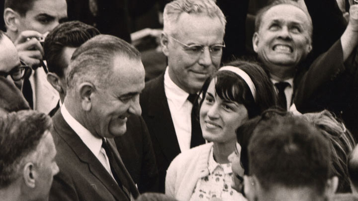 President Lyndon Johnson at campus dedication in 1964