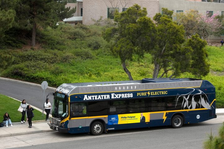 In 2018, UC Irvine became the first college in the nation to abandon its traditional biodiesel buses and transition to an all-electric fleet that moves students throughout campus.