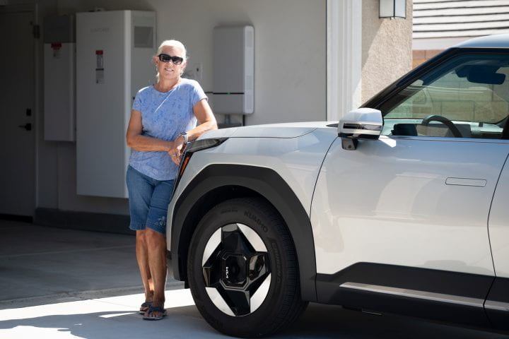 Roberta Howell owns one of the six homes in Menifee, California, participating in a UC Irvine-led project to perfect the use of vehicle-to-home charging. 