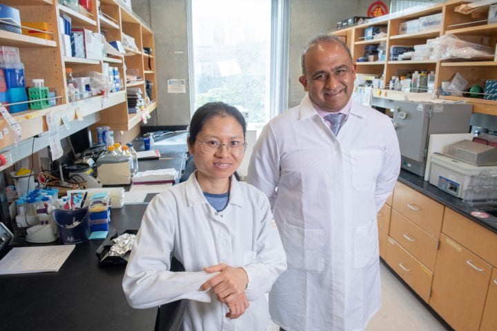 Project scientist Linh Vuong, at left, and Anand Ganesan in their lab